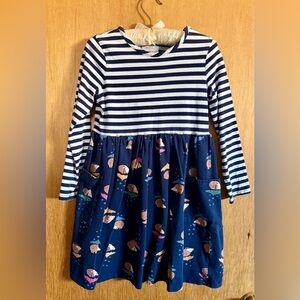 Hanna Andersson Navy and White Striped Dress with Bear Design